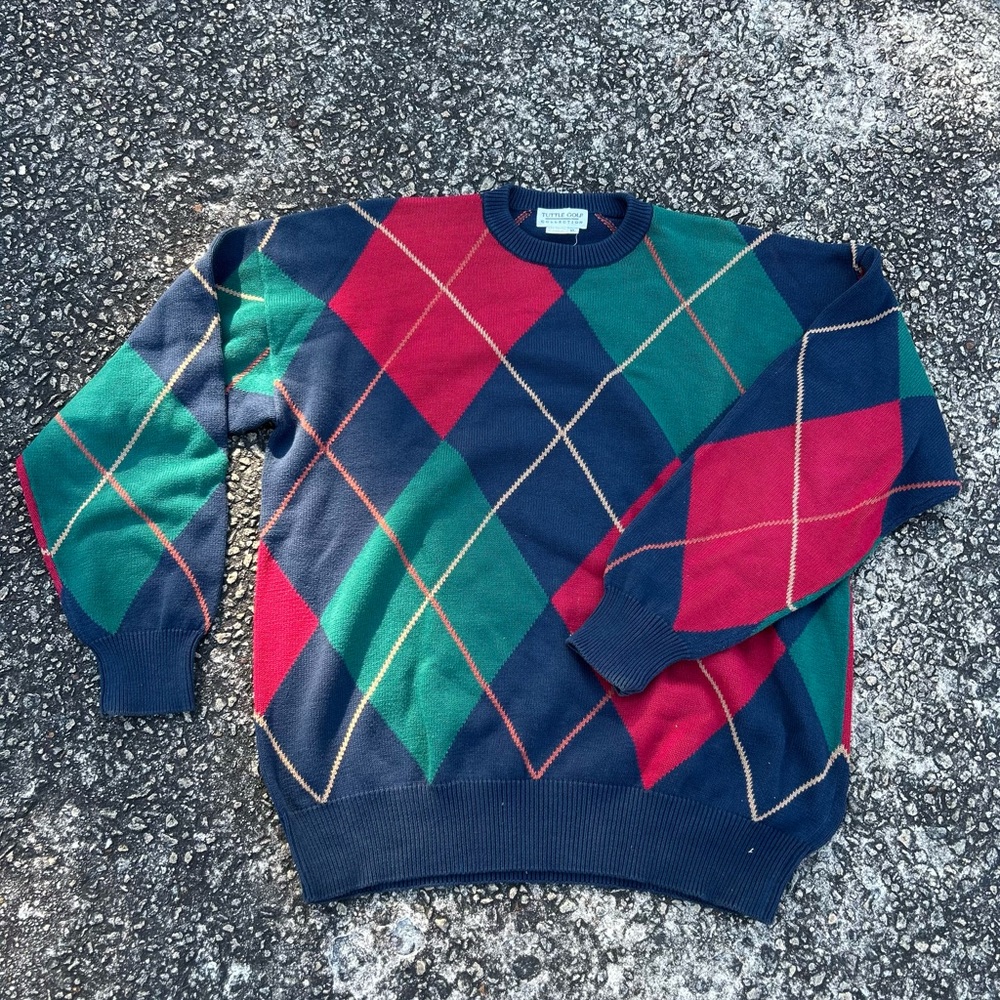 Argyle Patterned Sweater - Red, Green, and Blue